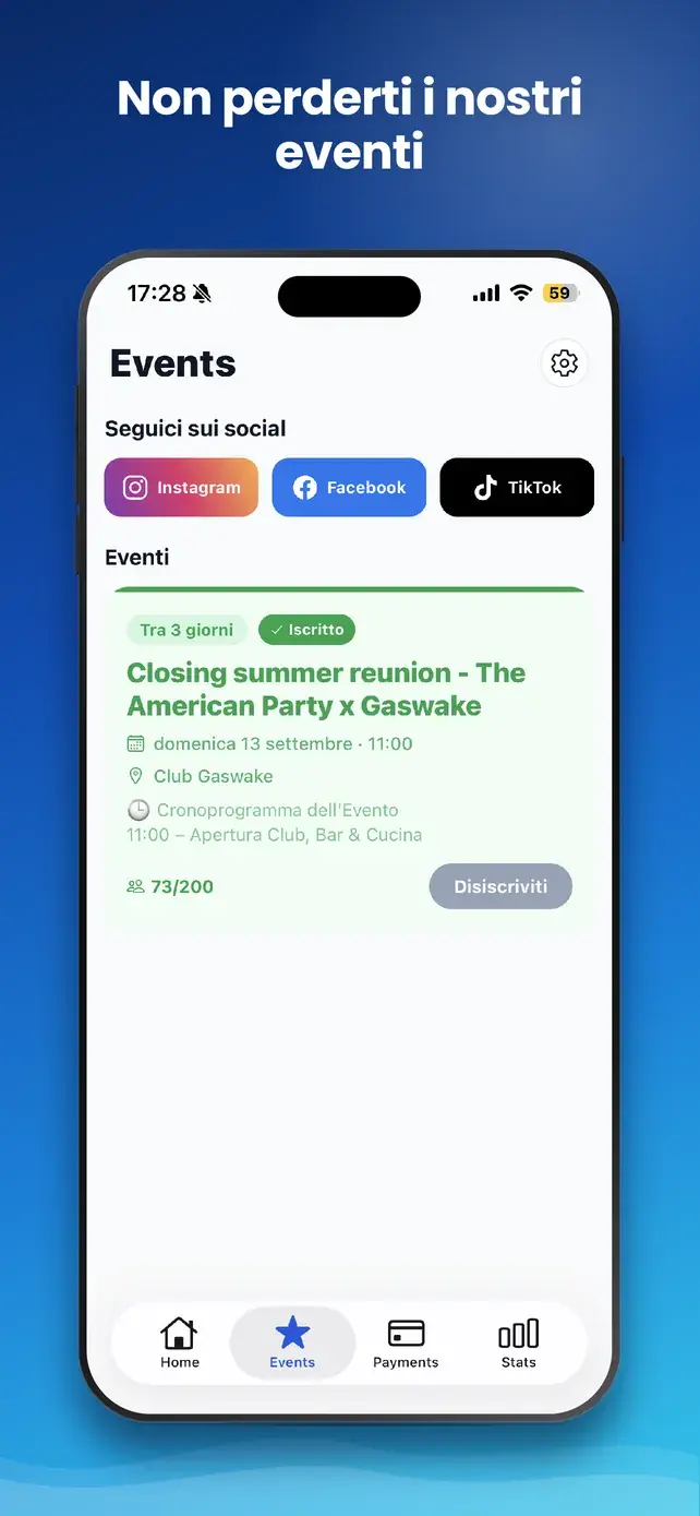 App GasWake — Non perderti i nostri eventi